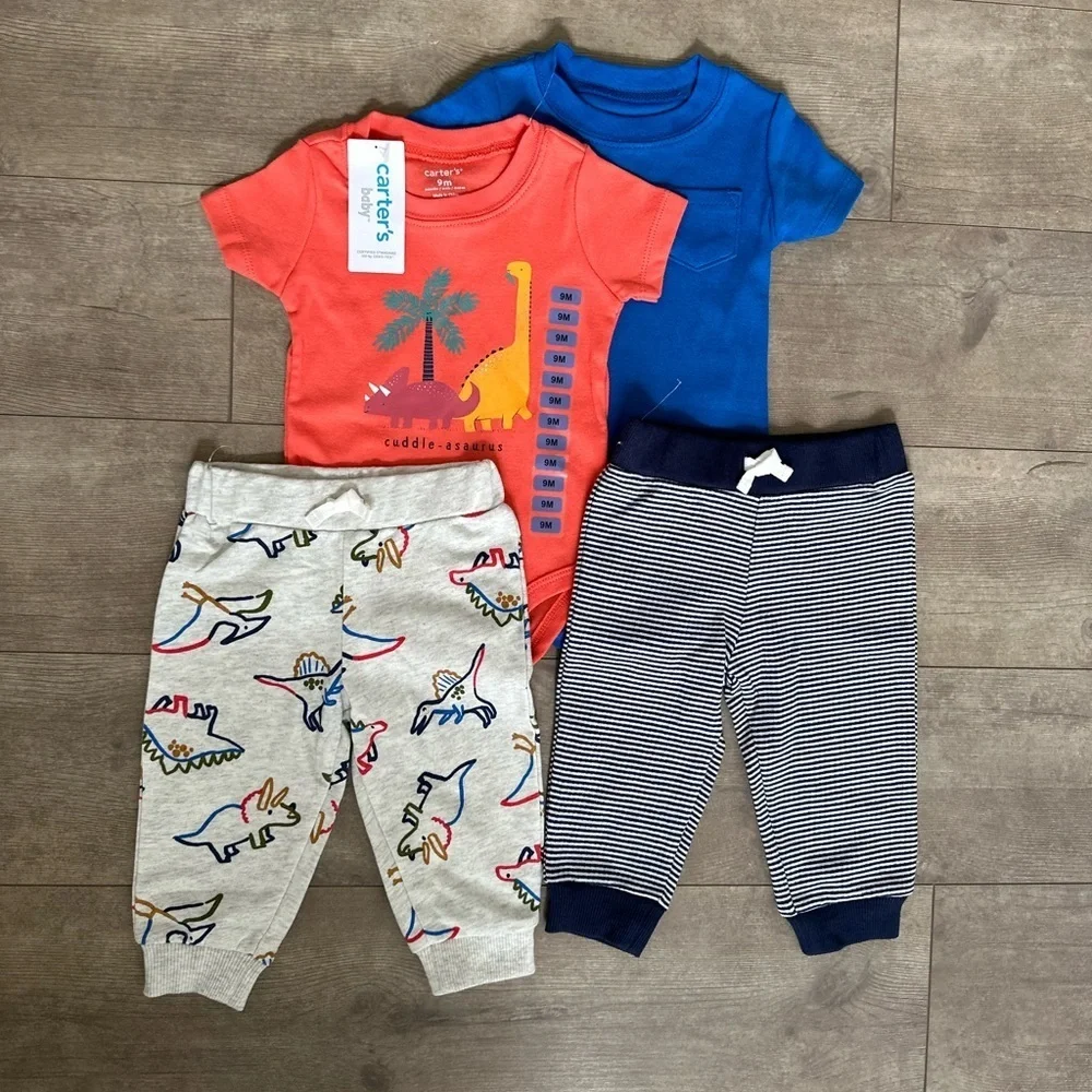 New Carter's Baby Boy's Retro Dinosaur / Modern 4 Piece Cotton outfit sets